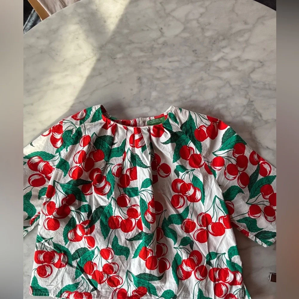 Benetton Cherry Print Set Crop Top & Midi Skirt – Size S - Picture 13 of 15